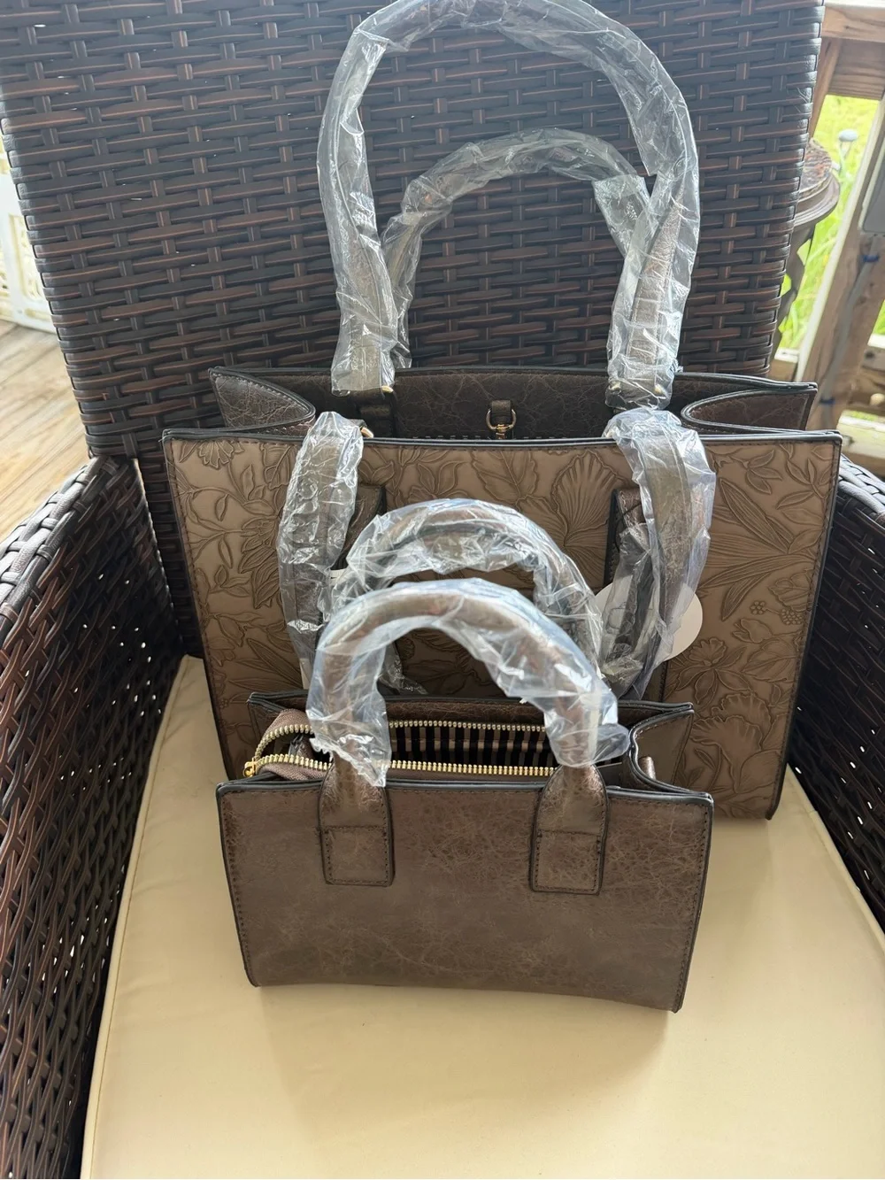 Alyssa Nicole Taupe Floral Embossed Satchel